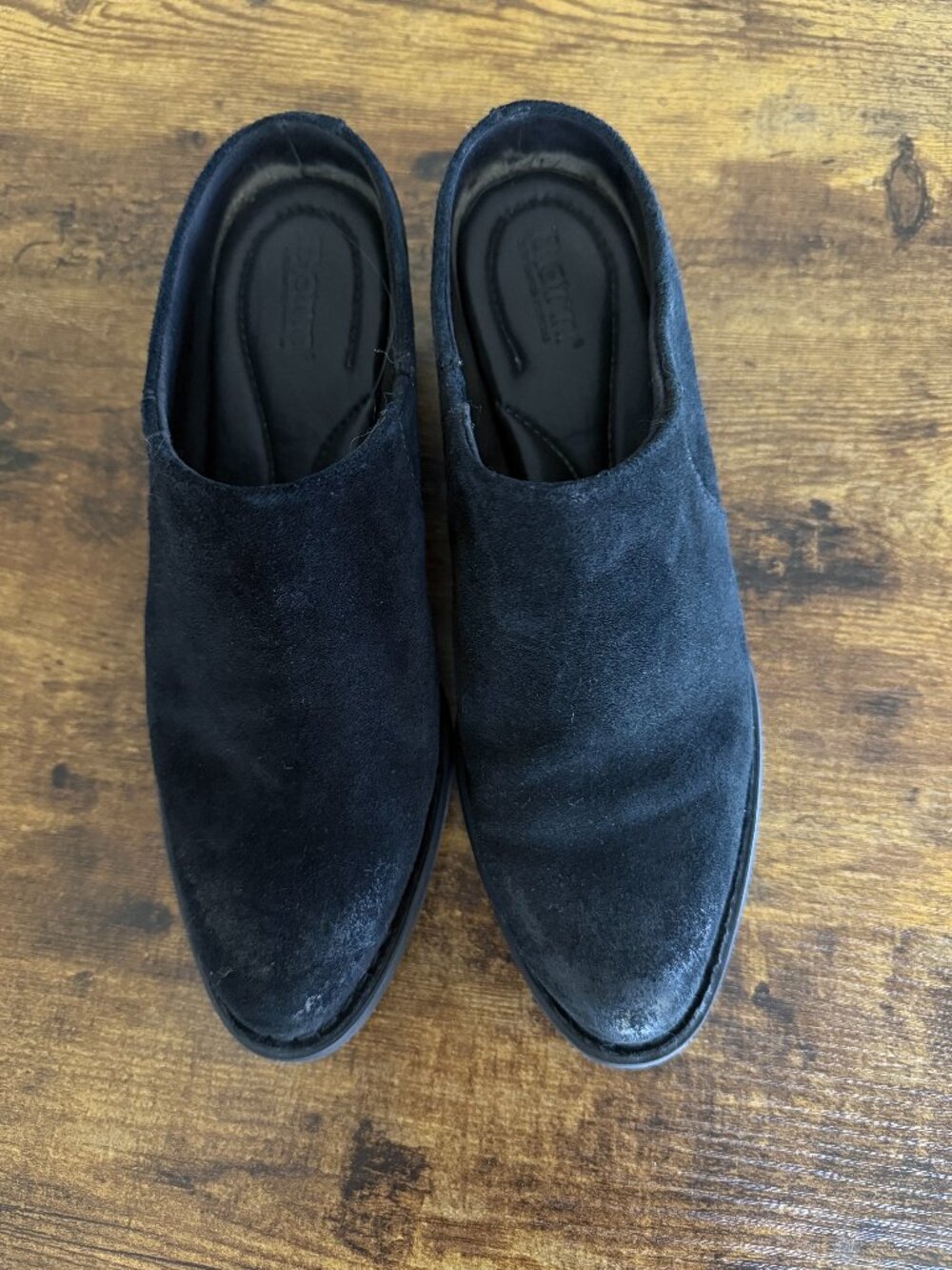 Børn Black Distressed Suede Mule Clogs Women’s Slip On Block Heel